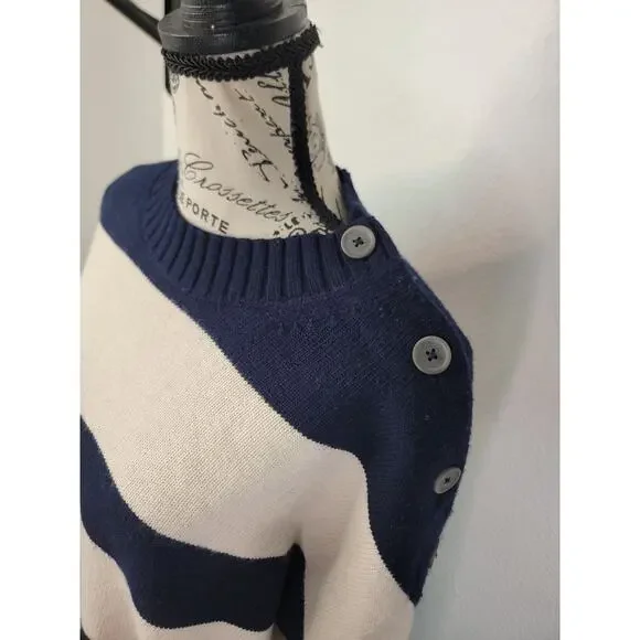 Brochu Walker Cy Stripe Sweater Womens SZ M Nautical Wool Cashmere NKM4146